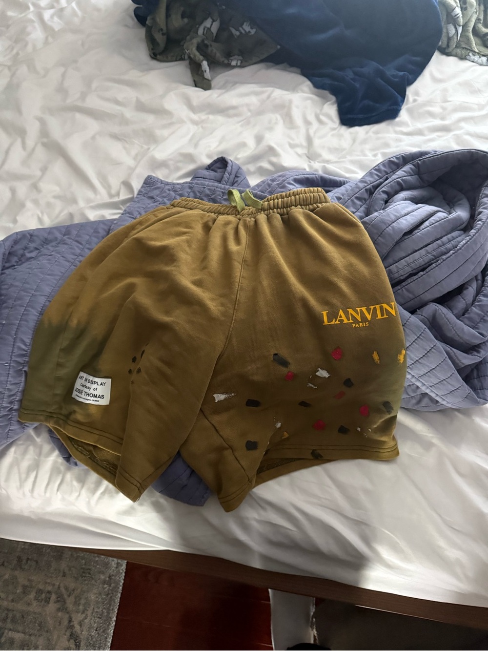 Lanvin Olive Green Painter-Detail Athletic Shorts